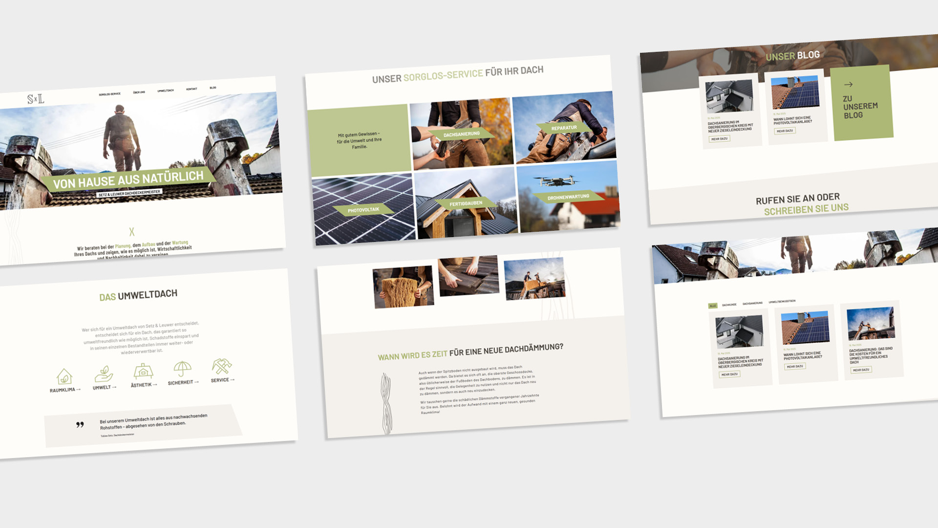 Verschiedene Screenshots vom Webdesign für Dachdecker - Desktopansicht.