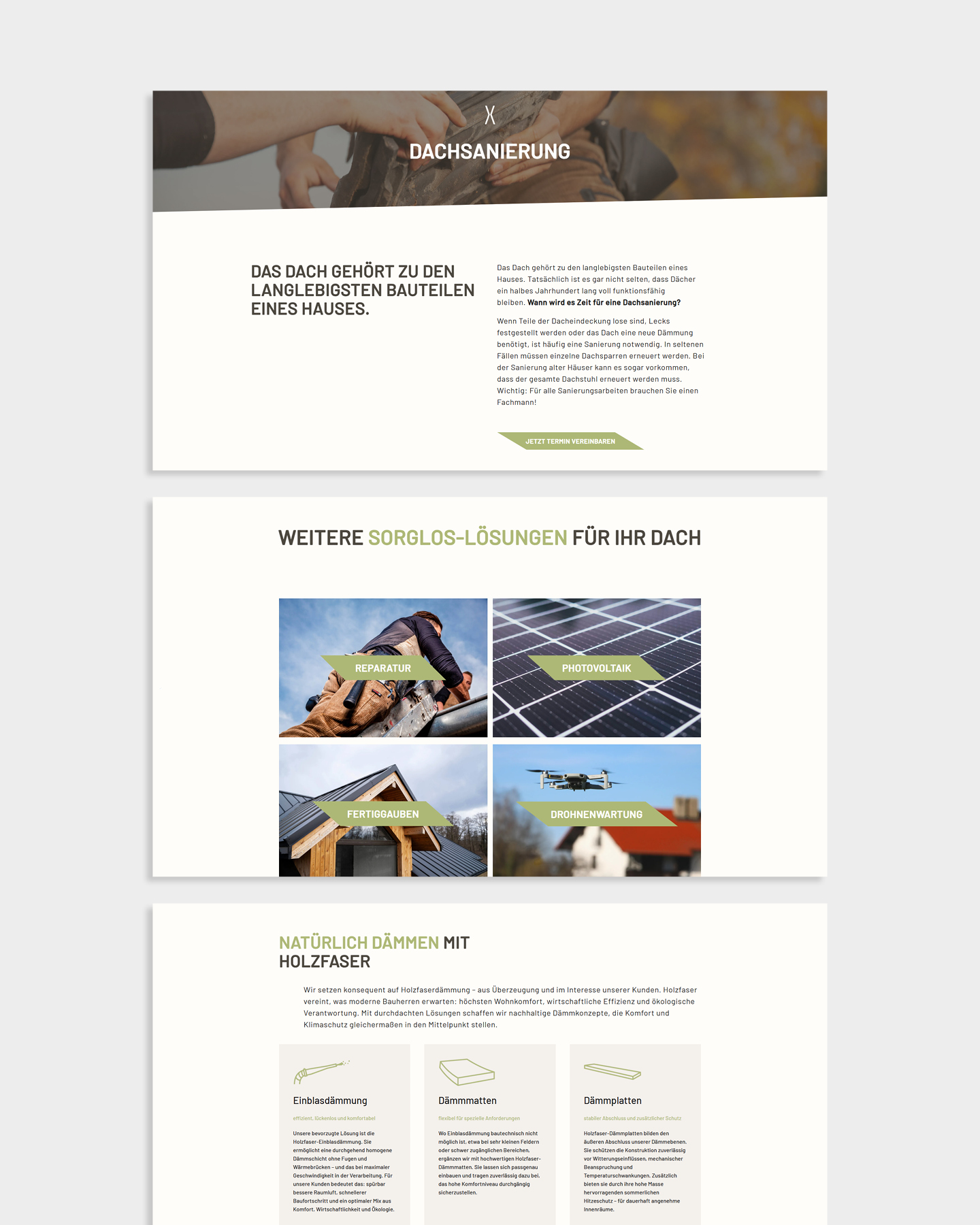 Dachdecker Website verschiedene Screens auf dem Desktop.