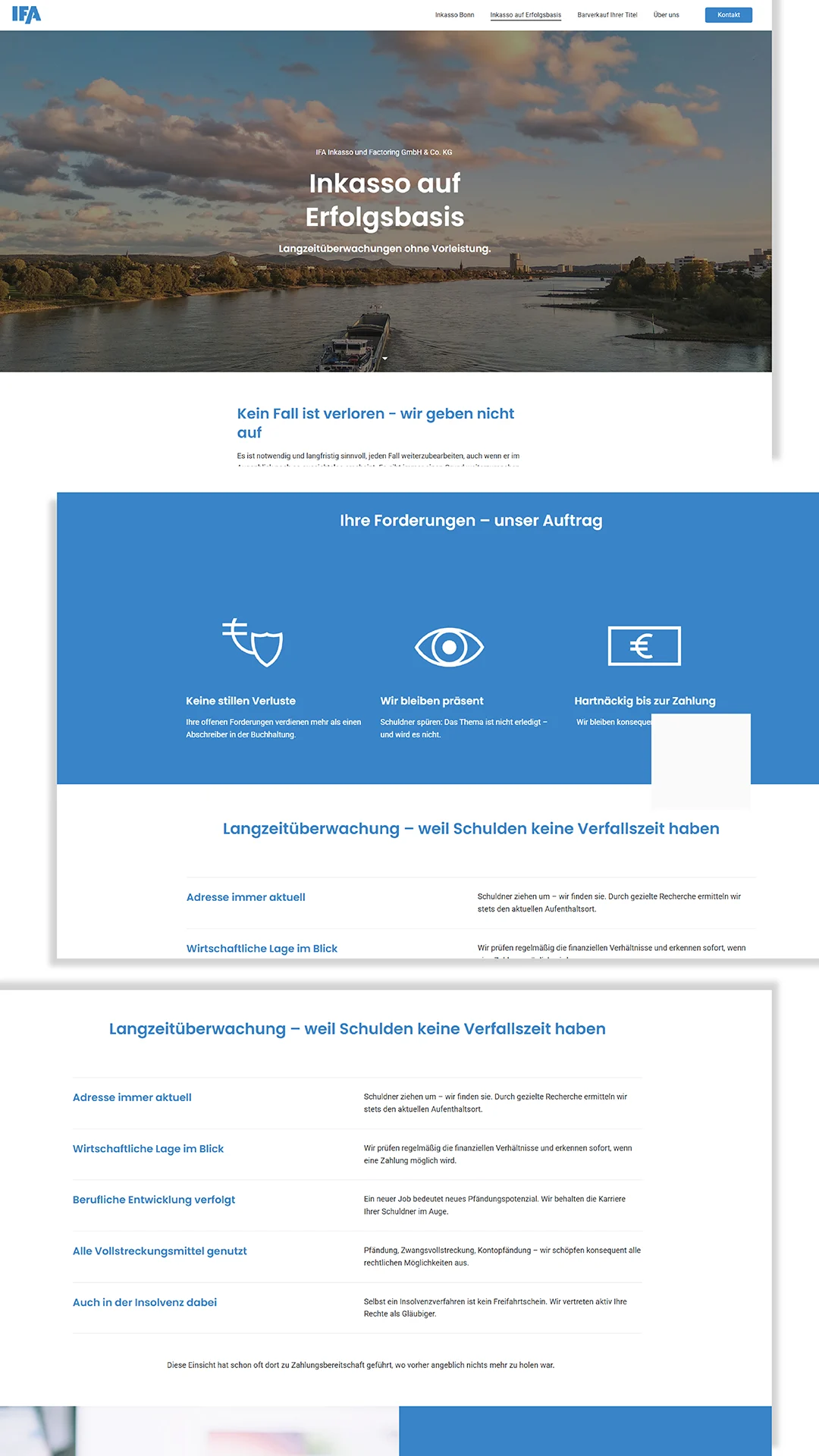 Desktop Design für Inkasso Website aus Bonn