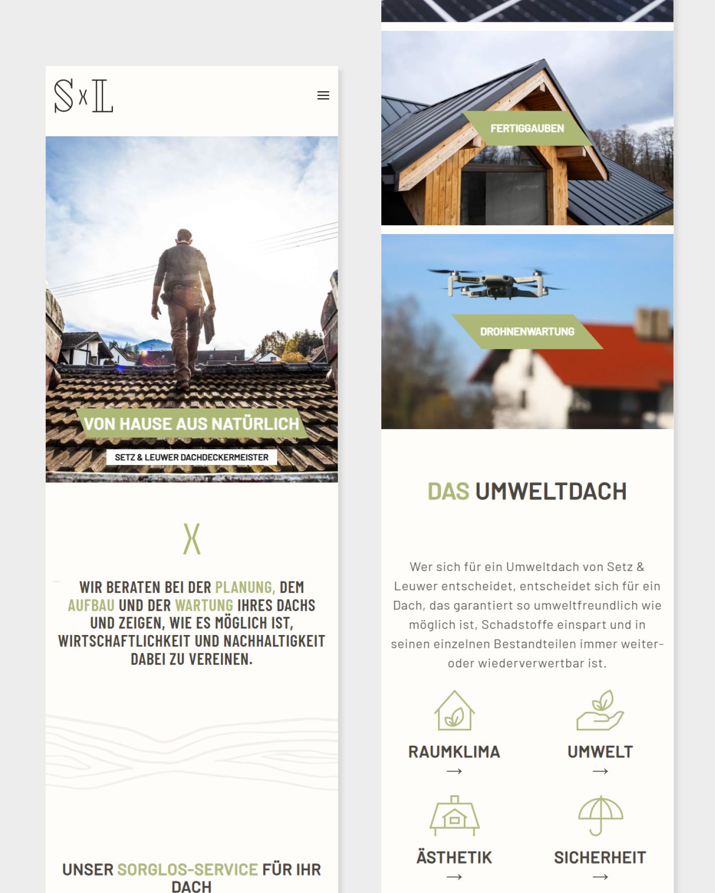 Dachdecker Website verschiedene Screens auf dem Handy.